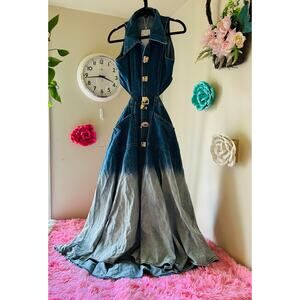 Last one Left -Urban Revivo Denim Cut-Out Maxi Dress  Gold Button Size 8